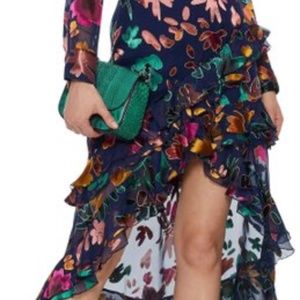 Sasha Floral Devoré Asymmetric Tiered Ruffle Skirt